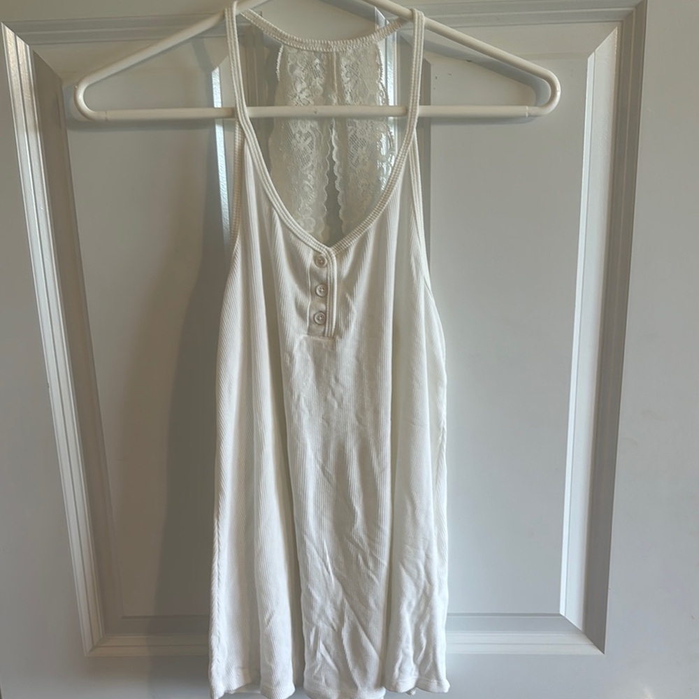 Anthropologie White Lace Racerback Tank